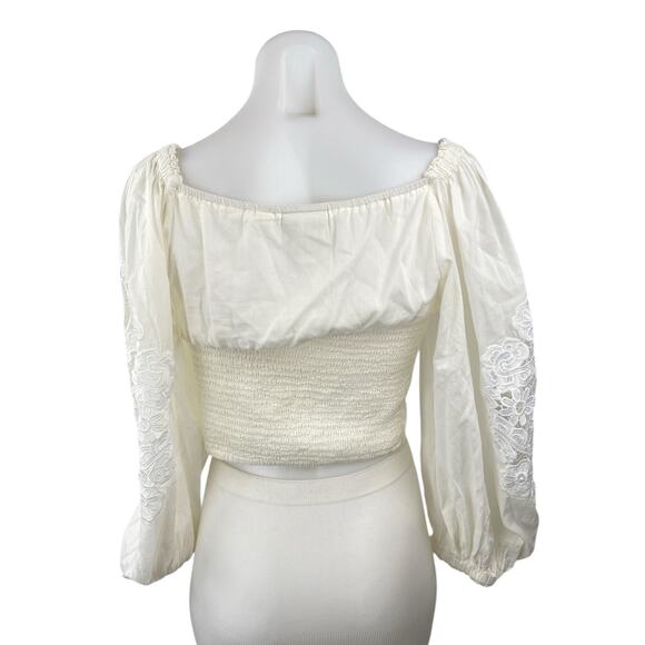 Farm Rio Women's White Floral Lace Embroidered Long Balloon Sleeve Blouse Top M - Picture 4 of 6